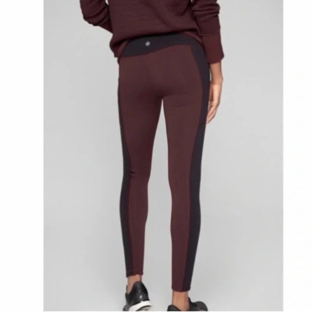 Athleta Maroon and Black Side-Panel Leggings